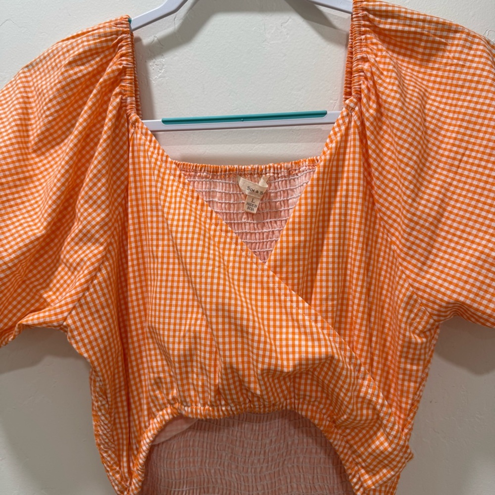 Sim and Sam Cutout Orange Gingham Dress Women's Large Stretch Midi - Picture 4 of 15